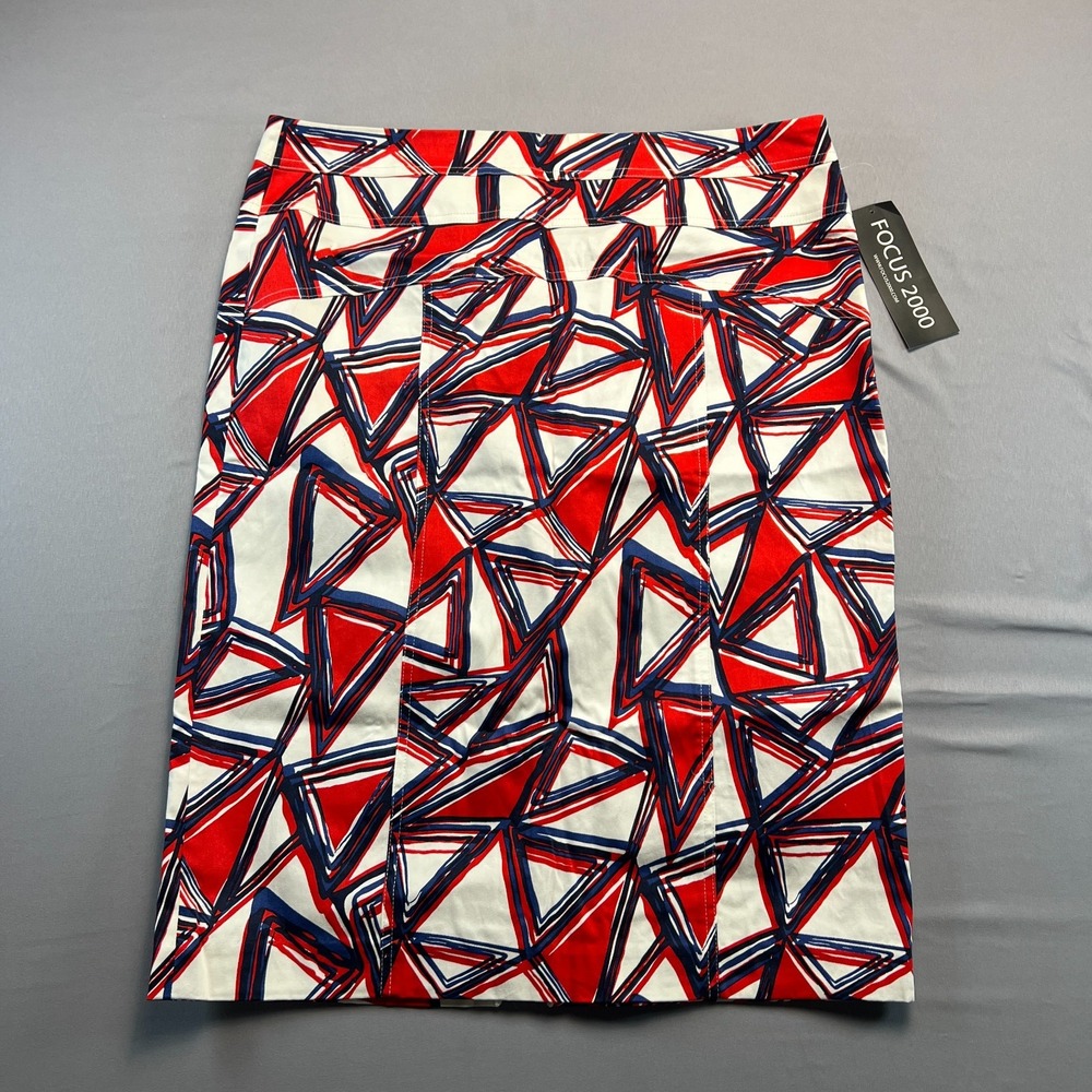 Focus 2000 Pencil Skirt Womens 14 Red White Geometric Cotton Stretch Full Zip